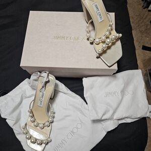Jimmy Choo Pearl Embellished Cream Heels